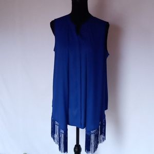 Chico's DRAMA FRINGE Trim Shirt Mysterious Blue Blouse